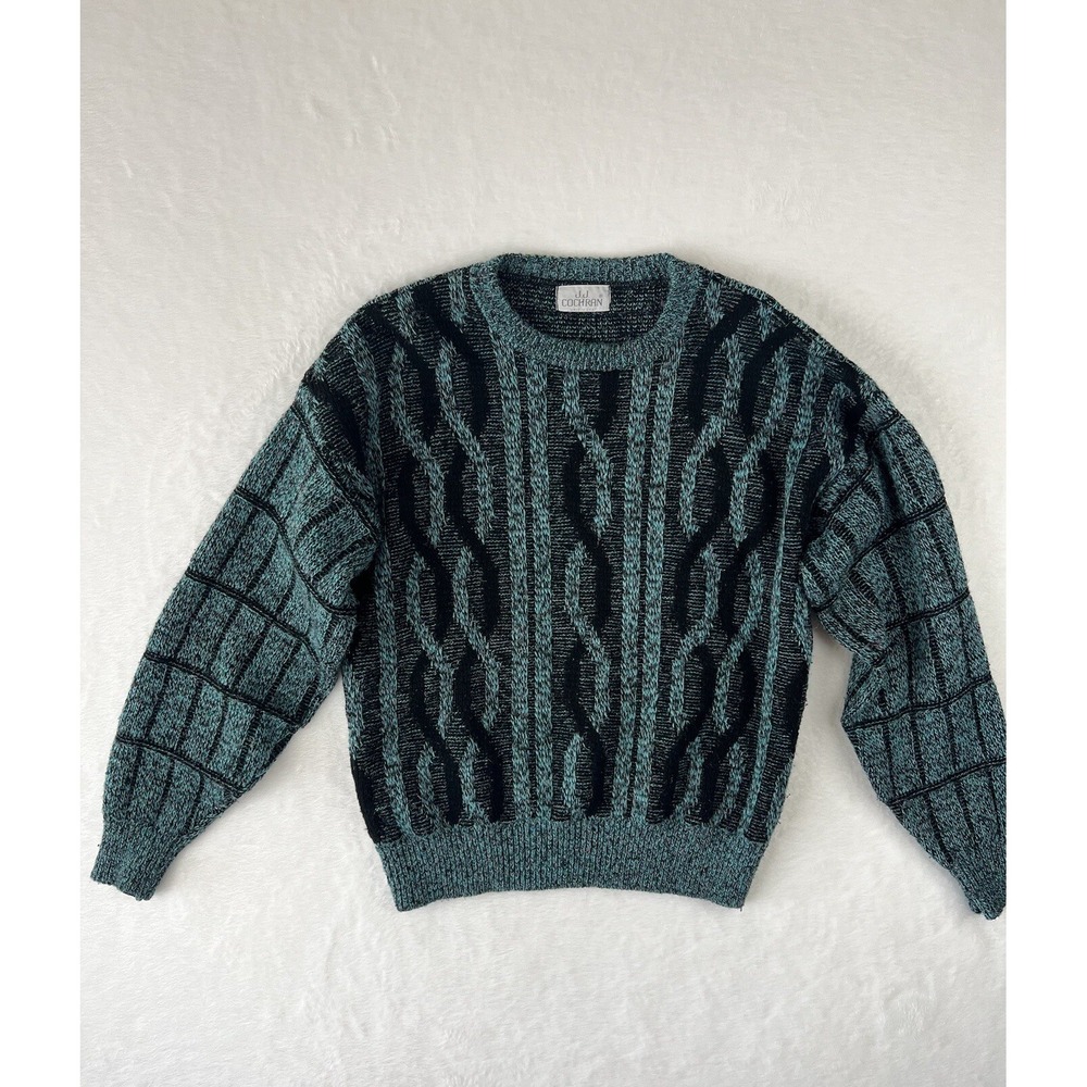 VINTAGE J J Cochran Sweater Large Mens Blue Green Knit